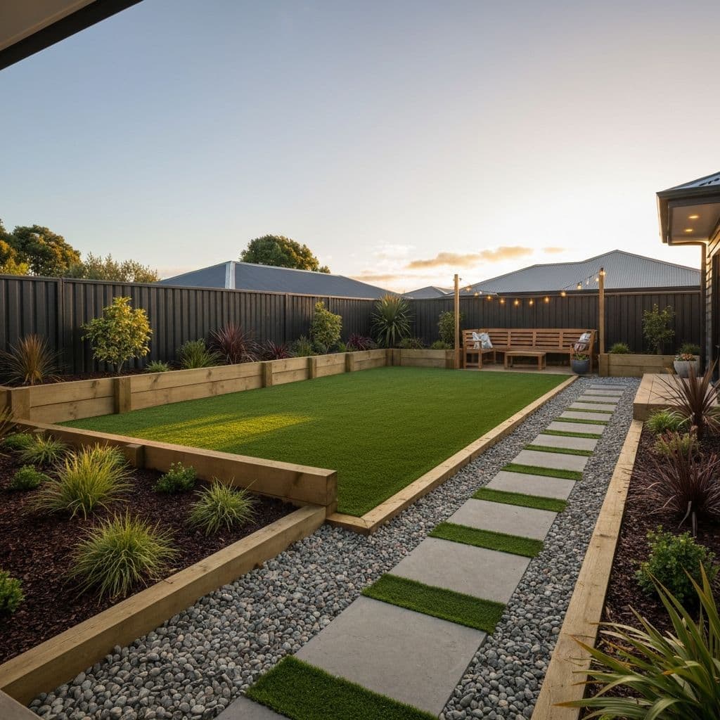 Landscaped Bay of Plenty backyard with earthworks and lawn